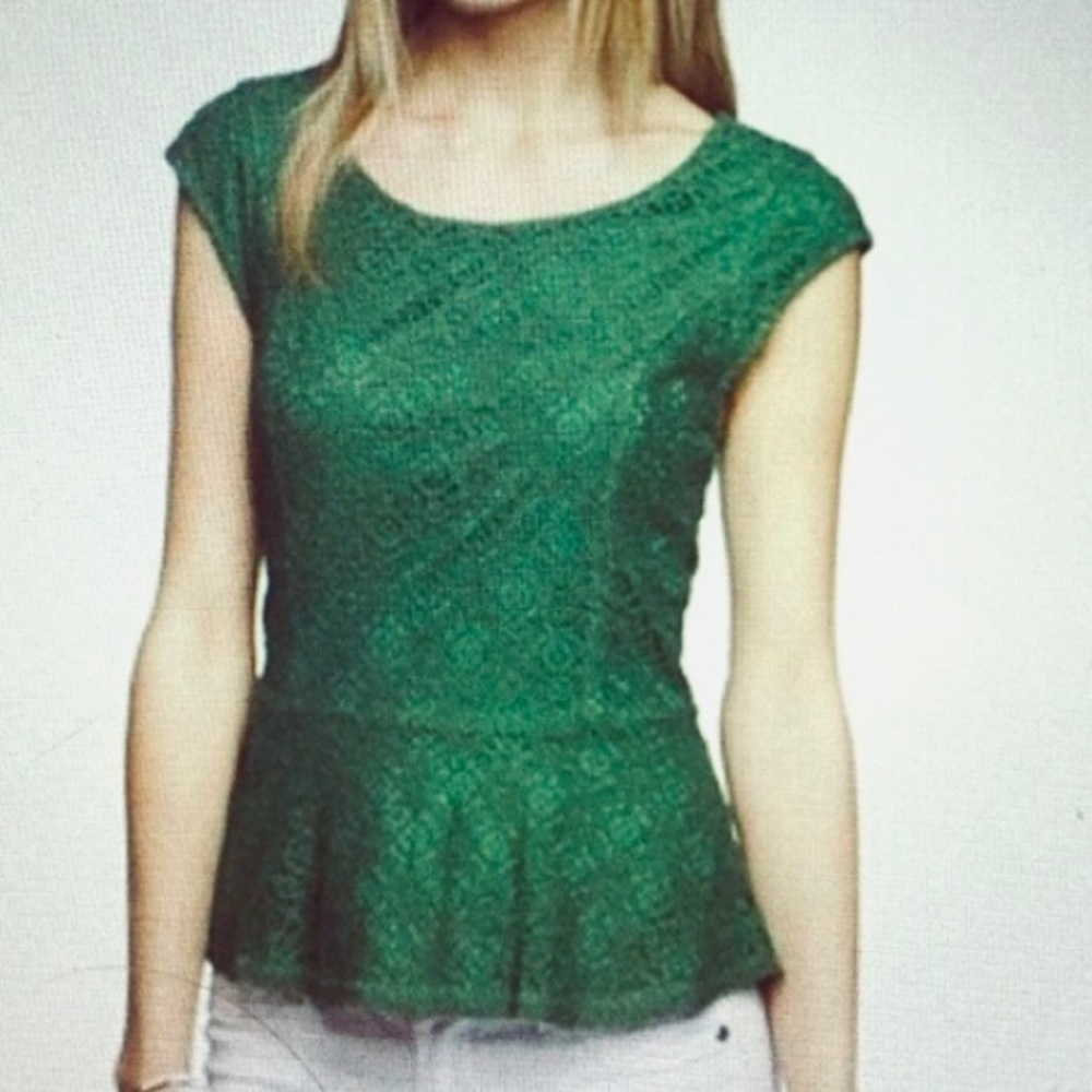 Express Cap Sleeve Green Lace Peplum Top XS - Picture 2 of 5